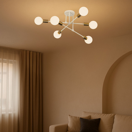 Lampa sufitowa biało-złota metalowa E27 ozdobna 6-punktowa Trinity