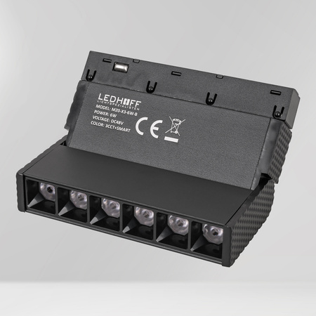 ZESTAW M20 4x Ruchoma lampa soczewkowa punktowa LED 6W 11cm czarna 3 BARWY ŚWIATŁA + szyna magnetyczna 1m