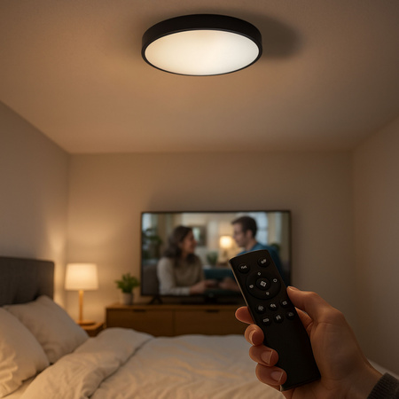 Plafon LED z pilotem Lampa sufitowa czarna ściemniana 3 barwy światła 40cm