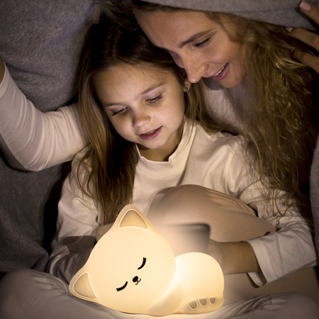 Lampka nocna LED dla dzieci KOTEK wielokolorowe światło RGB miękki silikon