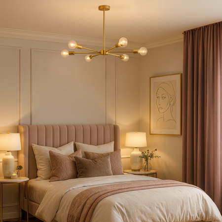 Lampa sufitowa złota metalowa E27 ozdobna 6-punktowa designerska