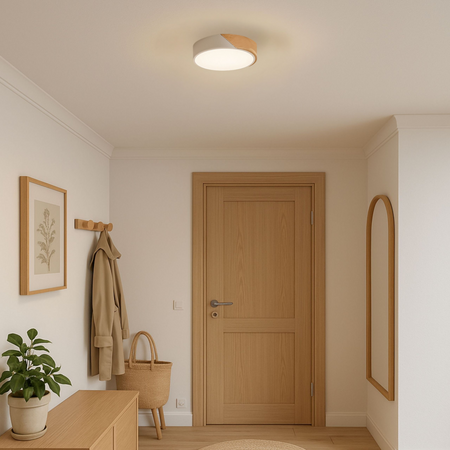 Plafon sufitowy LED biały metal + DREWNO 30cm WOODLINE