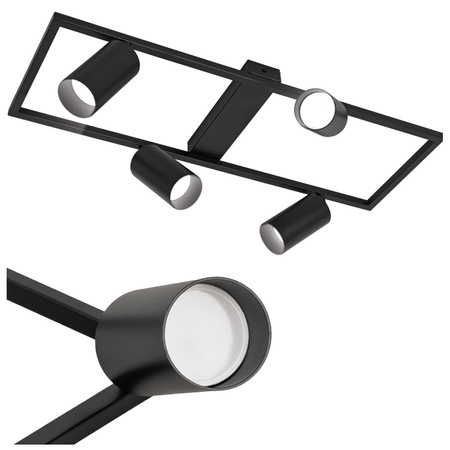 Kinkiet sufitowy Lampa poczwórna SPOT GU10 czarny prostokąt QUADRO