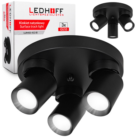 Kinkiet sufitowy okrągły potrójny Spot GU10 czarny