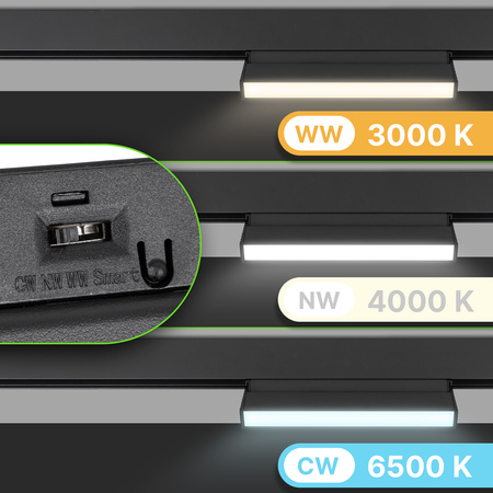 Lampa liniowa LED do szyny magnetycznej M20 12W 22cm ruchoma czarna 3 BARWY ŚWIATŁA