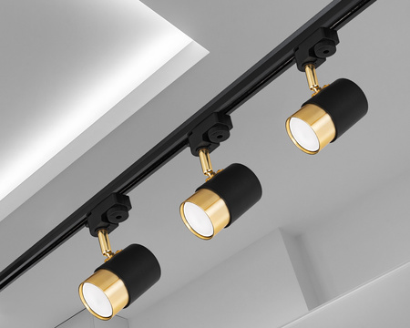 Oświetlenie szynowe czarno-złote 3x lampa GU10 + szyna 1m