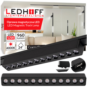 Lampa LED reflektor do szyny magnetycznej 12W punktowa CZARNA 4000K oprawa