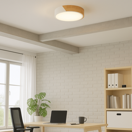 Plafon sufitowy LED biały metal + DREWNO 50cm WOODLINE