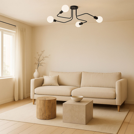 Lampa sufitowa czarna metalowa E27 ozdobna 4-punktowa loft Fiora