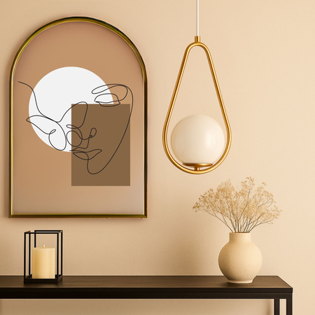 Lampa sufitowa złota metalowa z mlecznym kloszem ozdobna szklana kula E27 rama kropla