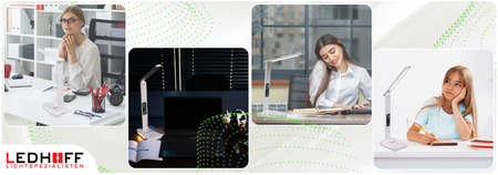 Lampka biurkowa LED biała 8W + budzik kalendarz ekran LCD + ładowarka indukcyjna