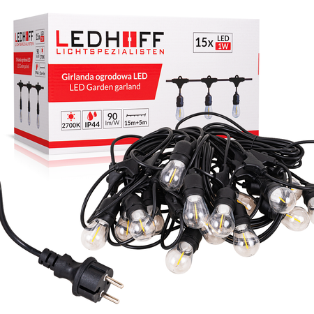 Girlanda ogrodowa łańcuch świetlny 20m + 15x żarówka LED Lampki do ogrodu