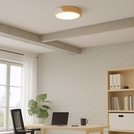 Plafon sufitowy LED biały metal + DREWNO 30cm WOODLINE