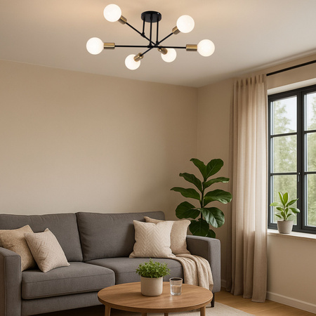 Lampa sufitowa czarno-złota metalowa E27 ozdobna 6-punktowa Trinity