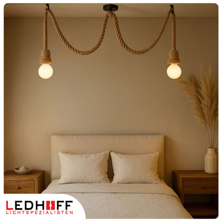 Lampa sufitowa wisząca podwójna Sznur konopny jutowy 2x 1,2m Lina E27 Boho