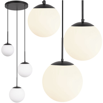 Lampa wisząca biała czarna 3x E27 szklany klosz kula NOWOCZESNA