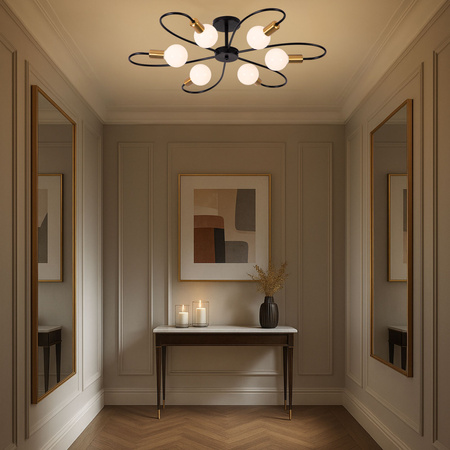 Lampa sufitowa czarno-złota metalowa E27 ozdobna 6-punktowa nowoczesna Fiora