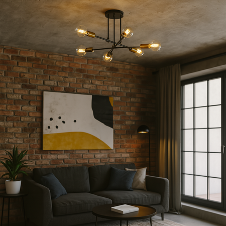 Lampa sufitowa czarno-złota metalowa E27 ozdobna 6-punktowa Trinity