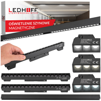 ZESTAW M20 2x Lampa soczewkowa punktowa LED 18W 33cm czarna 3 BARWY ŚWIATŁA + szyna magnetyczna 1m