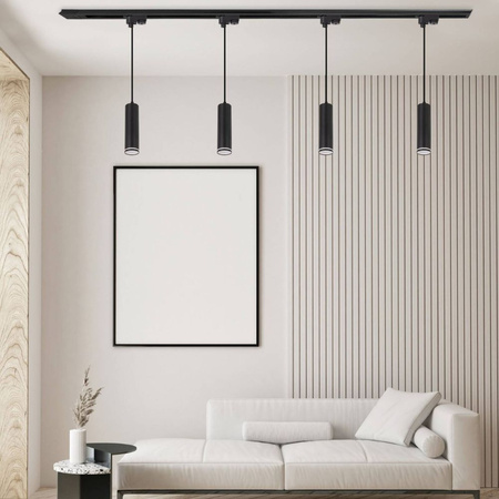 Oświetlenie szynowe wiszące czarne 4x lampa GU10 + 2x szyna 1m
