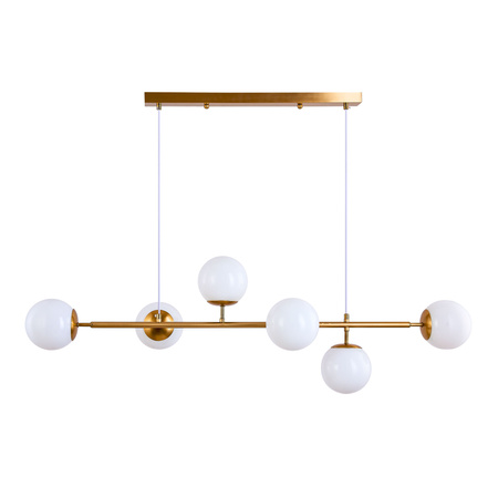 Lampa sufitowa złota metalowa z 6 mlecznymi kloszami ozdobna E27 listwa