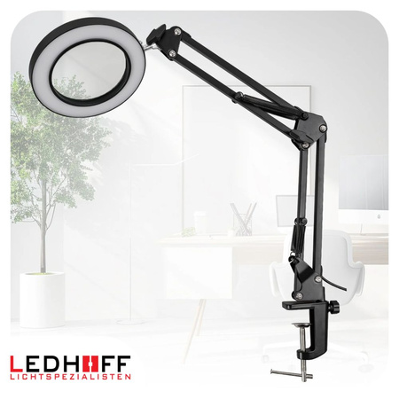 Lampa biurkowa LED czarna 12W z lupą szkłem powiększającym
