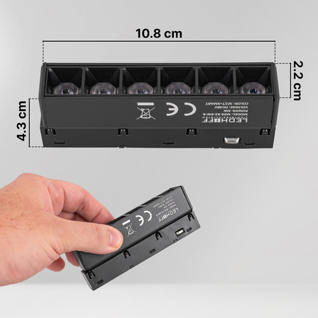 ZESTAW M20 4x Lampa soczewkowa punktowa LED 6W 11cm czarna 3 BARWY ŚWIATŁA + szyna magnetyczna 1m