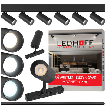 ZESTAW M20 LED 6x Lampa punktowa SPOT 12W 3 BARWY ŚWIATŁA + szyna magnetyczna 2m