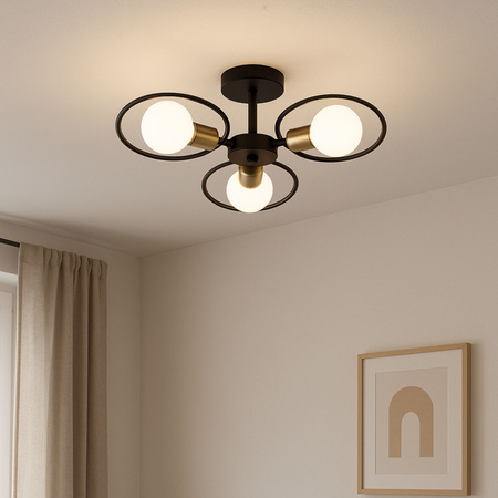 Lampa sufitowa czarno-złota metalowa E27 ozdobna 3-punktowa design