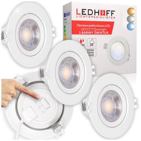 3x Oprawa sufitowa podtynkowa LED biała RUCHOMA 3 barwy światła 7W
