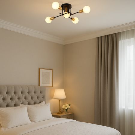 Lampa sufitowa czarna złota metalowa z 5 punktami światła ozdobna E27