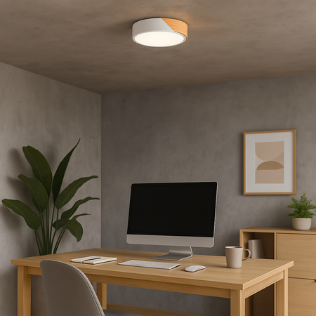 Plafon sufitowy LED biały metal + DREWNO 30cm WOODLINE