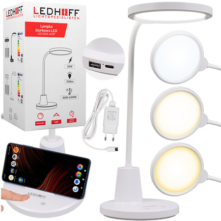 Lampka biurkowa LED biała 10W 3 barwy światła
