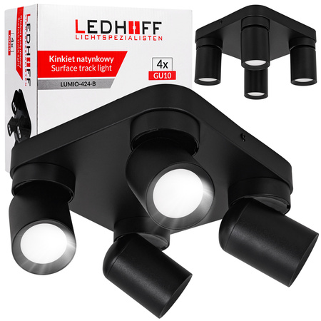 Kinkiet sufitowy kwadrat poczwórny Spot GU10 czarny
