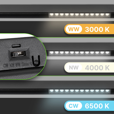 ZESTAW M20 3x Lampa soczewkowa punktowa LED 12W 22cm czarna 3 BARWY ŚWIATŁA + szyna magnetyczna 1m