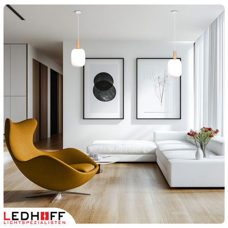 Lampa wisząca biały klosz szklany E27 do salonu czarna złota NOWOCZESNA