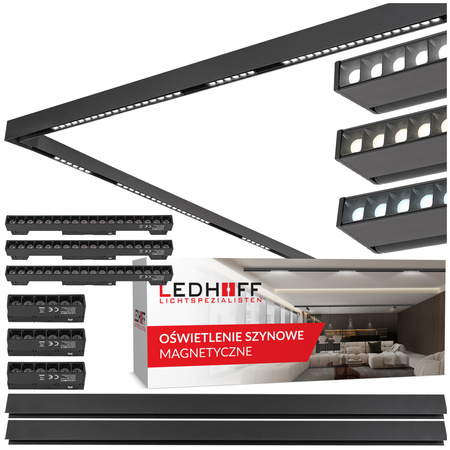 ZESTAW M20 LED 3x Lampa punktowa 18W + 3x lampa punktowa 6W 3 BARWY ŚWIATŁA + 2x szyna magnetyczna 1m + łącznik