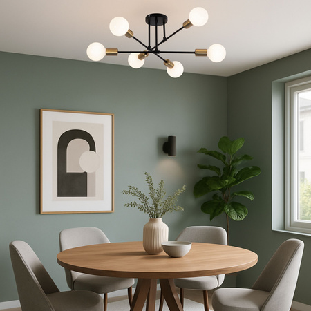 Lampa sufitowa czarno-złota metalowa E27 ozdobna 6-punktowa Trinity