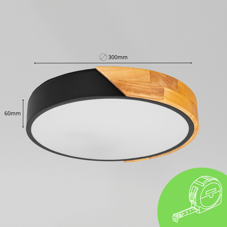 Plafon sufitowy LED czarny metal + DREWNO 30cm WOODLINE