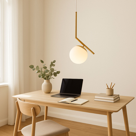 Lampa sufitowa złota metalowa z mlecznym kloszem ozdobna szklana kula E27 design