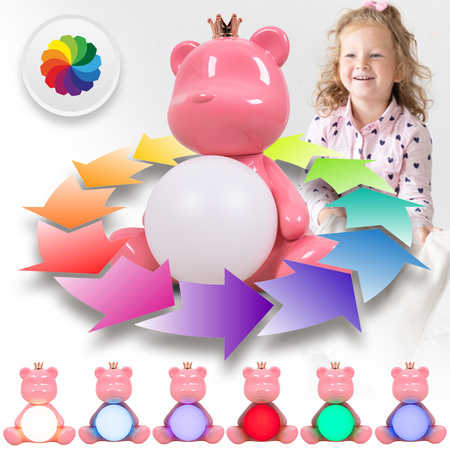 Lampka nocna LED dla dzieci MIŚ wielokolorowe światło RGB