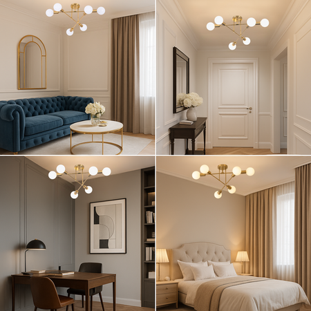 Lampa sufitowa złota metalowa E27 ozdobna 6-punktowa Trinity