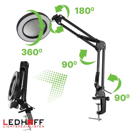 Lampa biurkowa LED czarna 12W z lupą szkłem powiększającym
