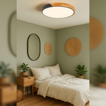 Plafon sufitowy LED czarny metal + DREWNO 50cm WOODLINE