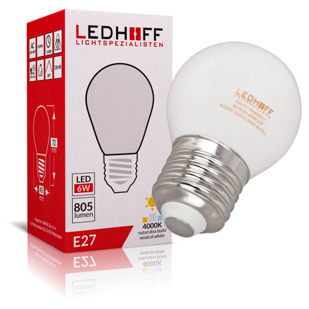 Żarówka LED E27 biała ozdobna 6W mocne neutralne światło 805lm 4000K design