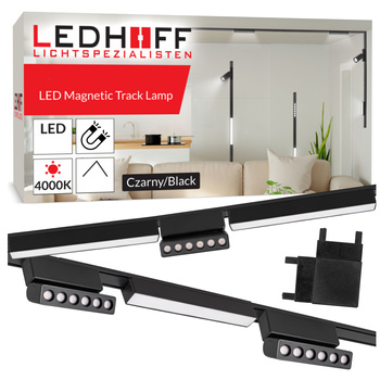 Oświetlenie szynowe magnetyczne ZESTAW 2x listwa 1m + 6x lampa LED CZARNA