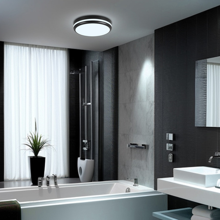 Plafon sufitowy LED okrągły czarny 3 barwy światła zmienna moc 22cm IP54 z czujnikiem ruchu