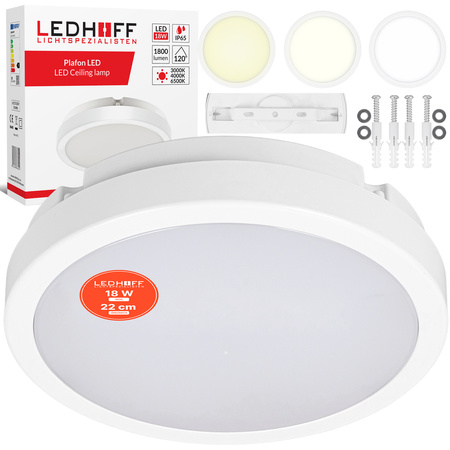 Plafon LED Lampa sufitowa 22cm 3 barwy światła IP65 biała