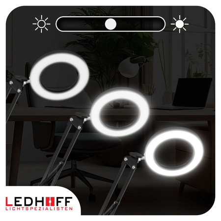 Lampa biurkowa LED czarna 12W z lupą szkłem powiększającym