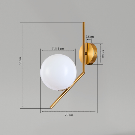 Lampa ścienna złota metalowa z mlecznym kloszem ozdobna szklana kula E27 kinkiet design